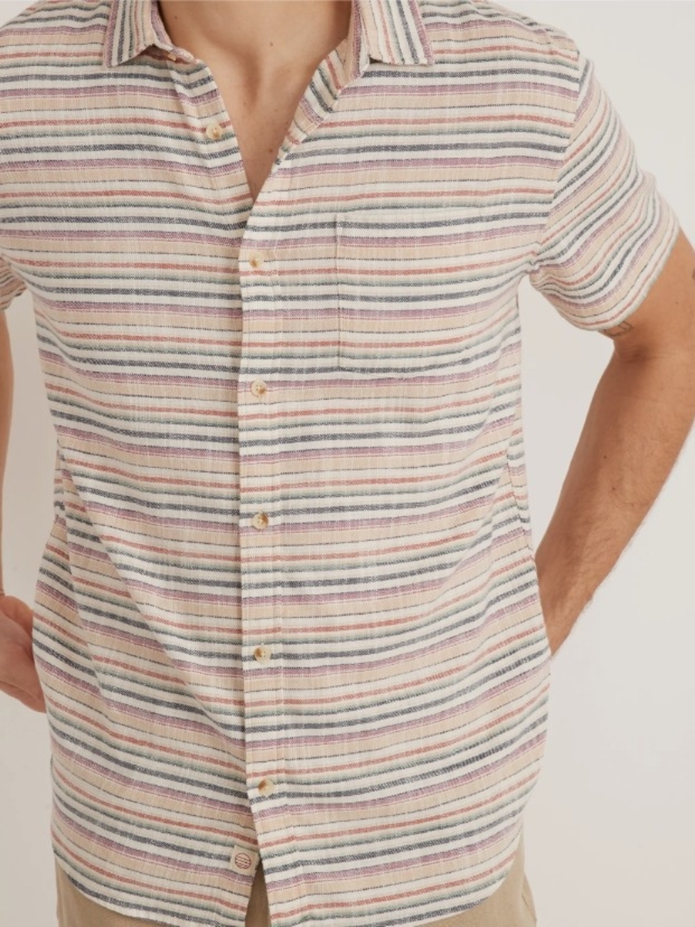 Marine Layer Classic Stretch Selvage Striped Short-Sleeve Lge Button-Down Shirt